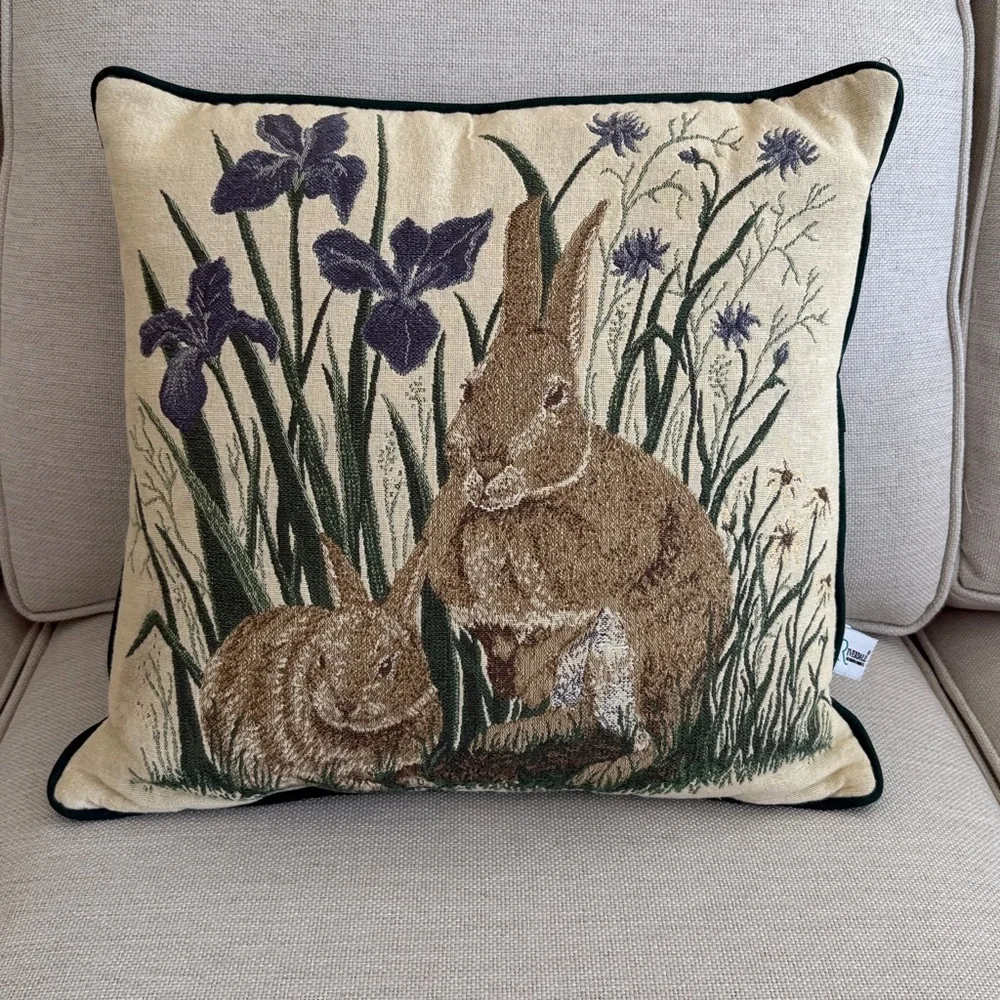 Riverdale Vintage Bunnies Rabbit Tapestry Pillow - Easter - Spring - Iris - USA